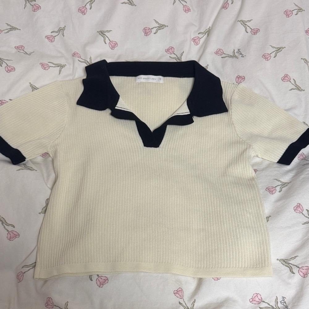 Knit Cream and Black Polo Shirt